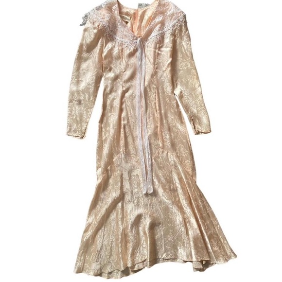 Gunne Sax by Jessica McClintock 1970s Vintage Pink White Lace Dress - Picture 5 of 5